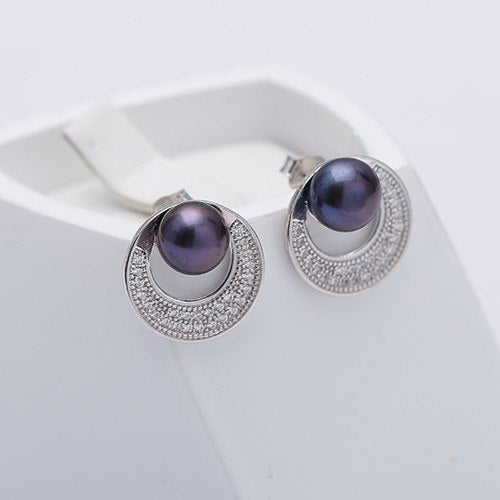 Shiny Circle Earrings 6-7mm Natural Pearl Earrings 925 Silver Studs Earrings Many Colors Brand Jewelry