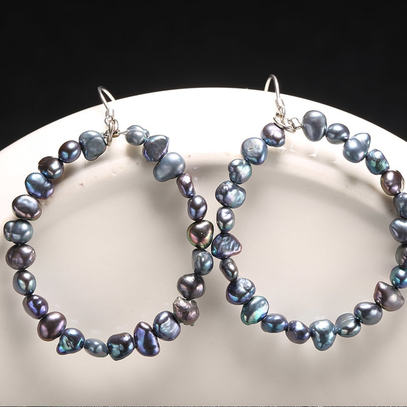 Silver Hoop Earrings Cultured 5-6mm Pearls Earring 925 Sterling Silver Dangler Earrings Instagram Jewelry