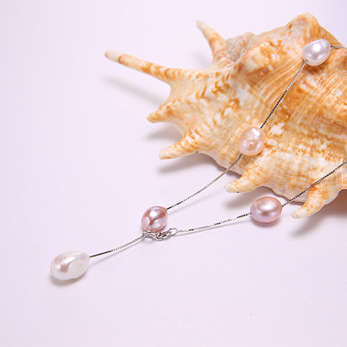 Sterling Silver Necklace Floating Pearl Y Necklace Baroque Pearl Pendant Necklace Sexy Fine Jewelry For Women