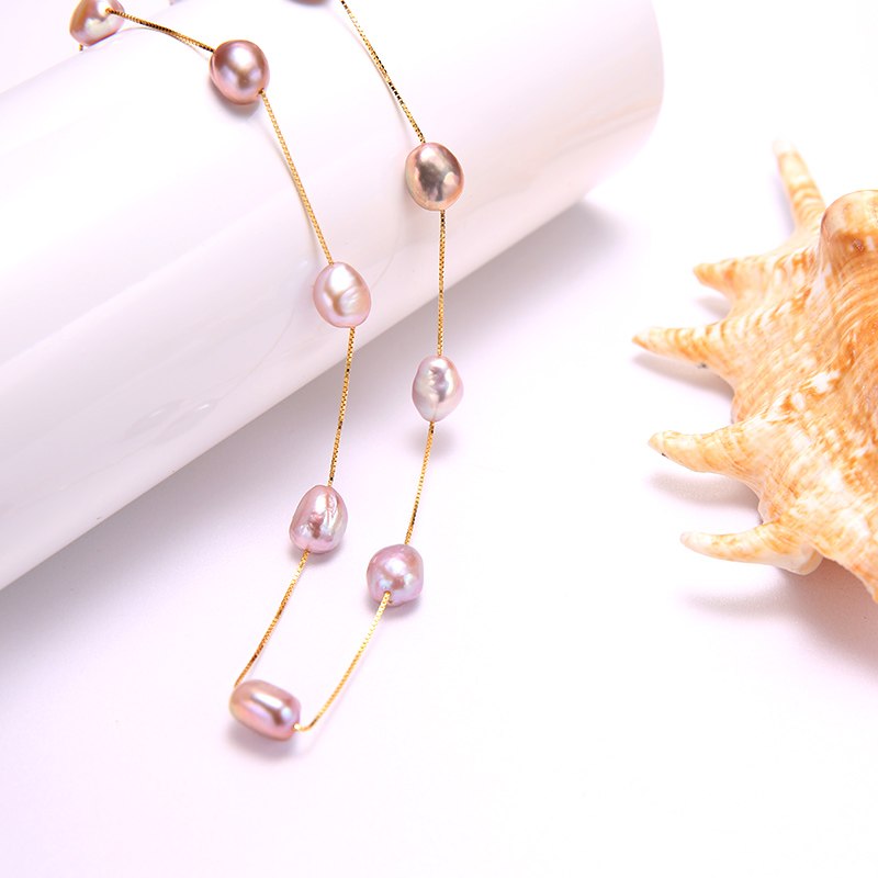 Sterling Silver Tin Cup Station Chain Cultured Pearl Jewelry European Style Natural Pearl Necklace For Woman