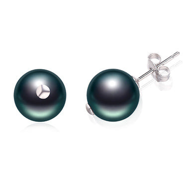 Stylish Black Pearl Studs 10-11mm Round Tahitian Pearl Earrings 925 Silver Studs Earrings