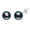 Stylish Black Pearl Studs 10-11mm Round Tahitian Pearl Earrings 925 Silver Studs Earrings