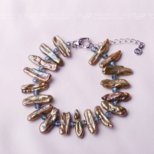 Teeth Pearl & Crystal Bracelet Gray/ Green/ Brown Pearl Bracelet Adjust Clasp Wholesale Price
