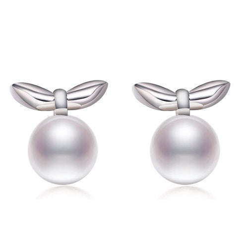 Tiny Small leaves Earrings 6-7mm Flat Round White/yellow Pearl Earrings Sterling Silver Jewelry High Quality Brand Jewelry