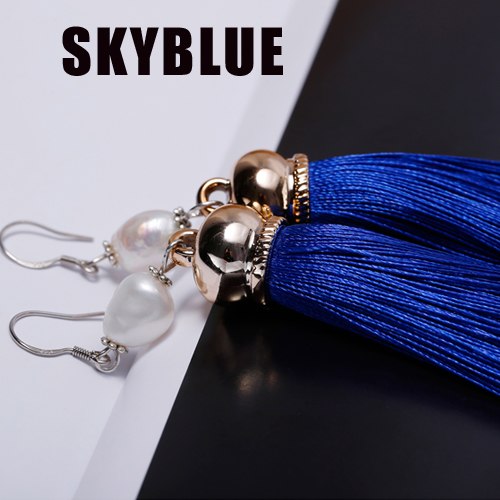 Trendy Tassels Earrings 8 Colors Colorful Pearl Earrings 925 Silver Jewelry 9cm Long Drop Earrings