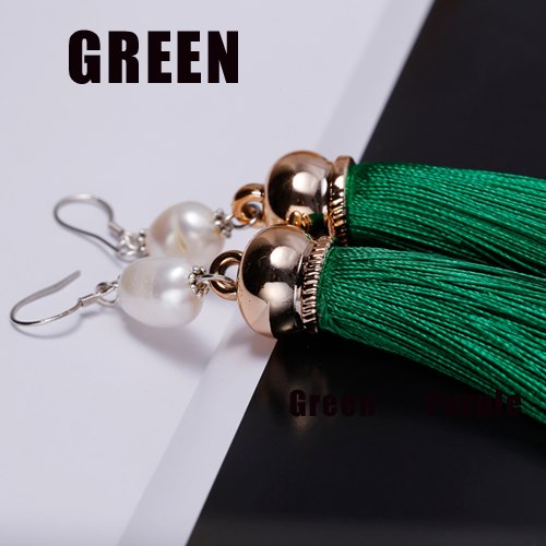 Trendy Tassels Earrings 8 Colors Colorful Pearl Earrings 925 Silver Jewelry 9cm Long Drop Earrings
