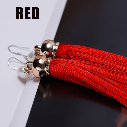 Trendy Tassels Earrings 8 Colors Colorful Pearl Earrings 925 Silver Jewelry 9cm Long Drop Earrings