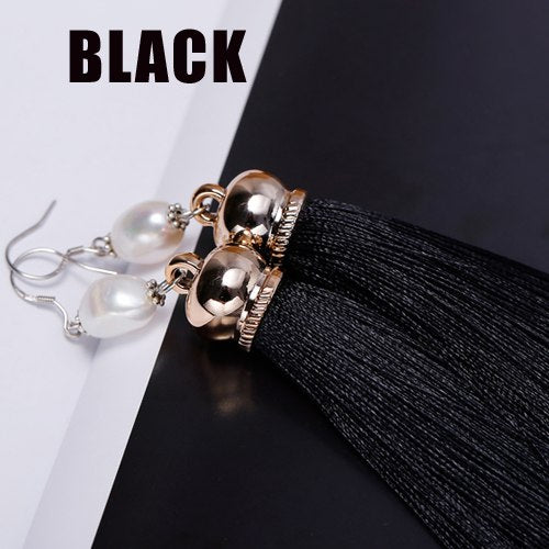 Trendy Tassels Earrings 8 Colors Colorful Pearl Earrings 925 Silver Jewelry 9cm Long Drop Earrings