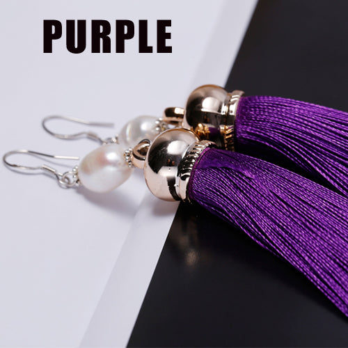 Trendy Tassels Earrings 8 Colors Colorful Pearl Earrings 925 Silver Jewelry 9cm Long Drop Earrings