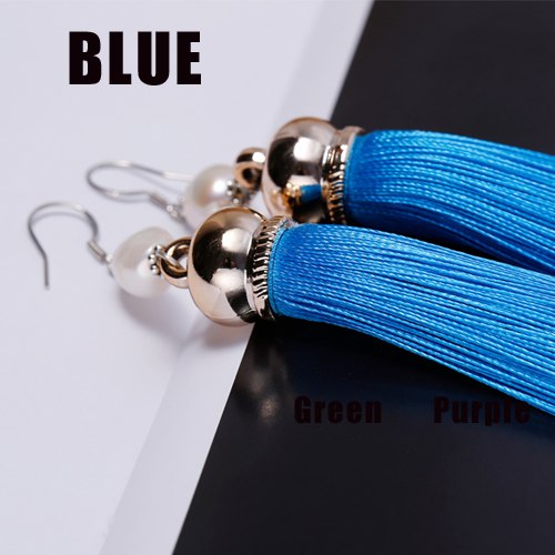 Trendy Tassels Earrings 8 Colors Colorful Pearl Earrings 925 Silver Jewelry 9cm Long Drop Earrings