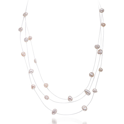 Triple Strand Pearl Necklace 45cm Choker Necklace for Woman Dress Simple Style Floating Pearl Jewelry