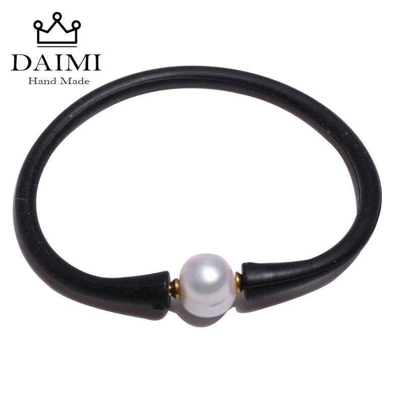 White Black Pearl Bracelet Sporty Silicone Bracelet Hologram Bracelets 11-12mm Big Pearl Couple bracelet 18-19cm
