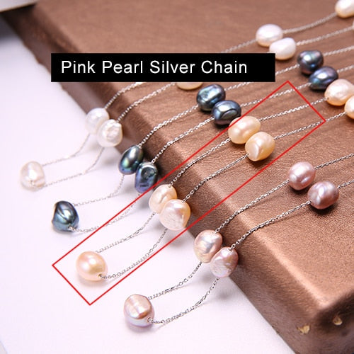 Women Necklace 925 Sterling Silver Circle Chain Necklace Tin Cup Floating Big Pearl Necklace for Woman