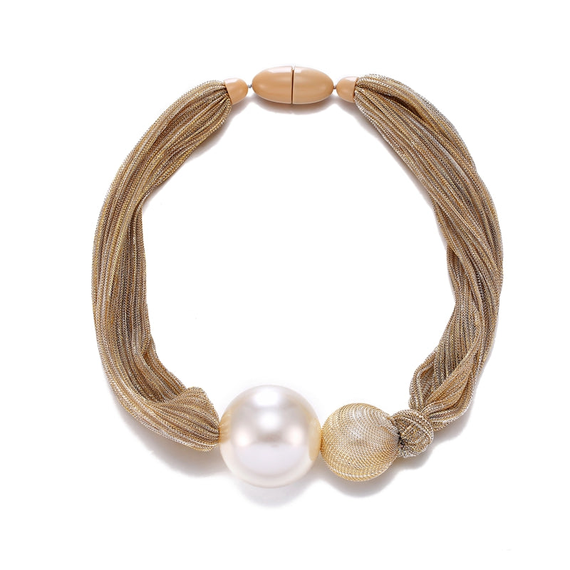 2 Color Chunky Choker Necklace for Women Statement Simulated Pearl Big Necklaces & Pendants Brown Gr Collares Jewelry