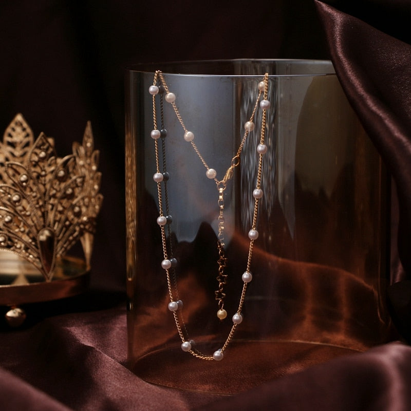 DAXI Women's Neck Chain Kpop Pearl Beads Choker Necklace Gold Color Necklaces Jewelry On The Neck 2021 Collar For Girls Gift