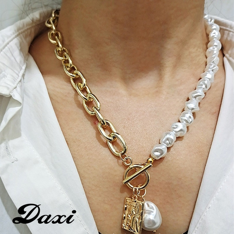 DAXI Trendy Pearl Gold Chain Necklaces For Women Pendant Necklace Anhänger Halskette 2021 Schmuck Geschenk Thick Necklace