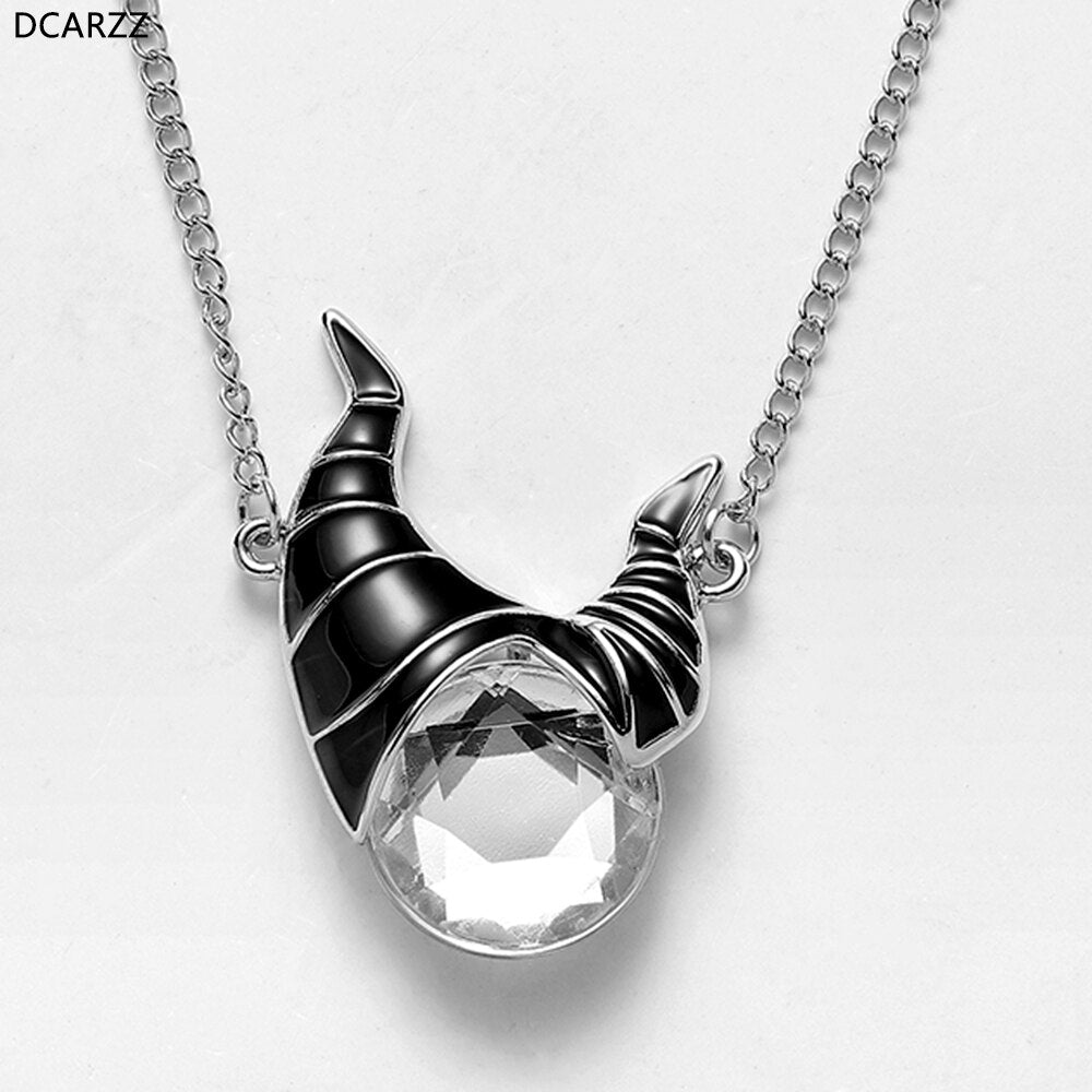 DCARZZ Maleficent Horns Necklace Crystals Charms Chokers Women Street Wear Villain Jewelry Halloween Party Enamel Pendant Gift