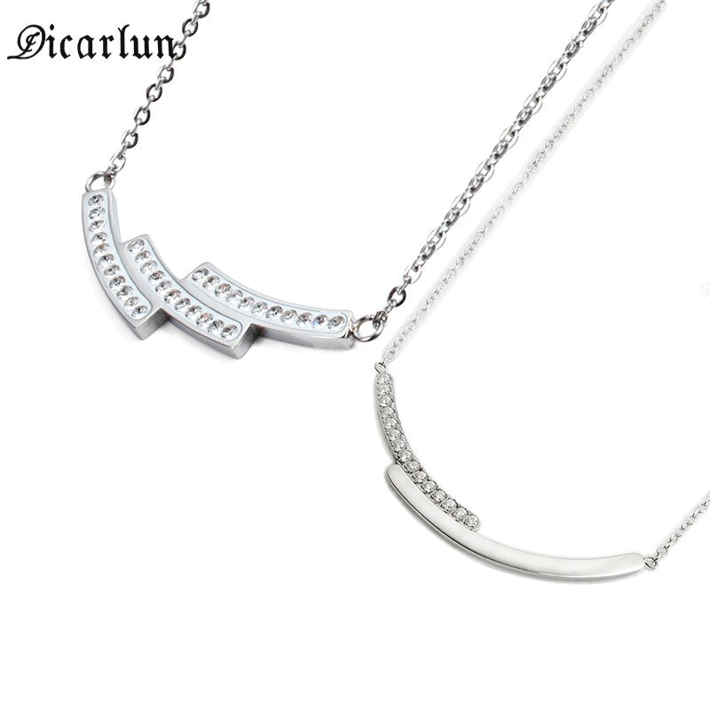 DICARLUN Stainless Steel Choker Necklace Rainbow Bow Arcs Shaped Smile Lips Geometric Pendant Cubic Zirconia Charm Jewelry Women