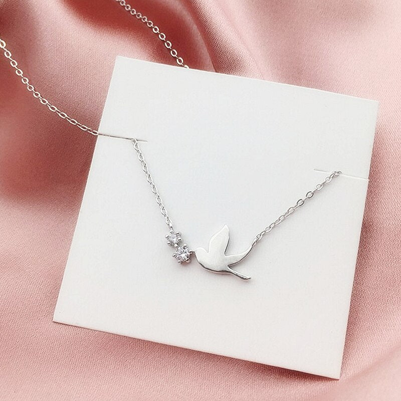 DIEERLAN Korean Silver Color Jewelry Zirconia Swallow Choker Necklaces for Women Wedding Girls Statement Jewelry kolye