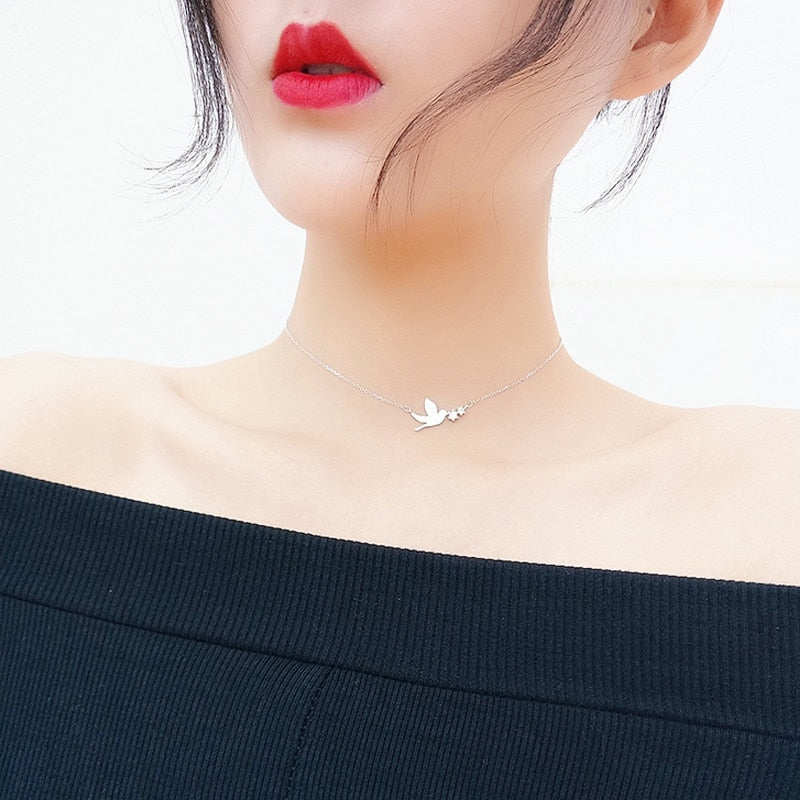 DIEERLAN Korean Silver Color Jewelry Zirconia Swallow Choker Necklaces for Women Wedding Girls Statement Jewelry kolye