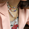 DIEZI 2021 Bohemian Multicolor Acrylic Beads Imitation Pearls Choker Necklace Women Sweet Flower Chain Necklace