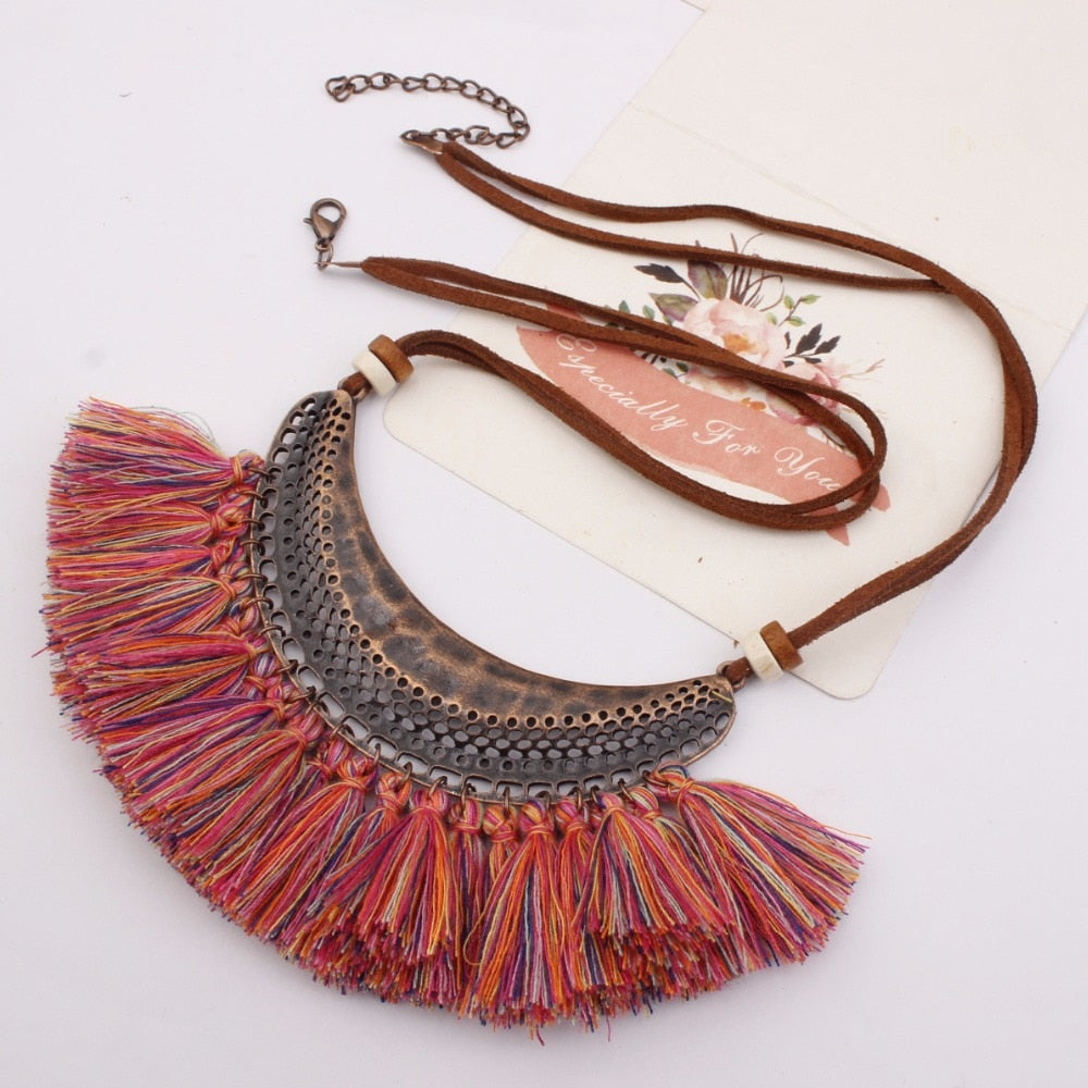 DIEZI Bohemia Vintage Tassel Choker Necklace For Women Ethnic Necklace Long Statement Necklace Boho Punk Jewelry
