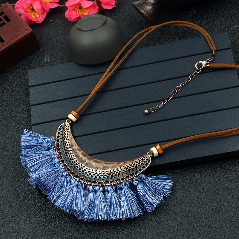 DIEZI Bohemia Vintage Tassel Choker Necklace For Women Ethnic Necklace Long Statement Necklace Boho Punk Jewelry