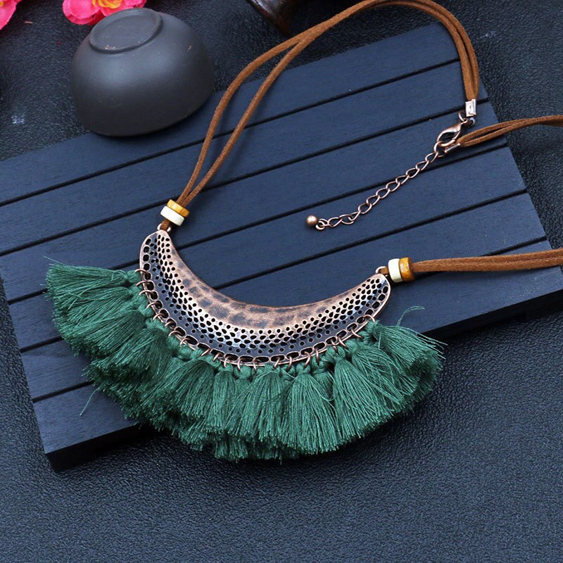 DIEZI Bohemia Vintage Tassel Choker Necklace For Women Ethnic Necklace Long Statement Necklace Boho Punk Jewelry