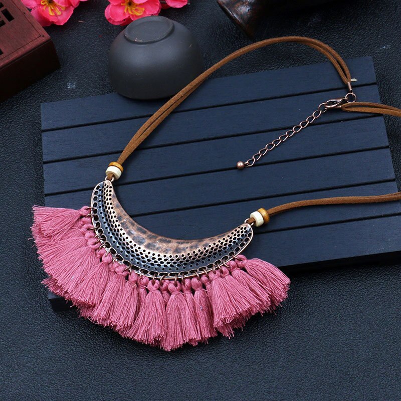 DIEZI Bohemia Vintage Tassel Choker Necklace For Women Ethnic Necklace Long Statement Necklace Boho Punk Jewelry