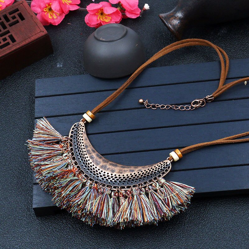 DIEZI Bohemia Vintage Tassel Choker Necklace For Women Ethnic Necklace Long Statement Necklace Boho Punk Jewelry
