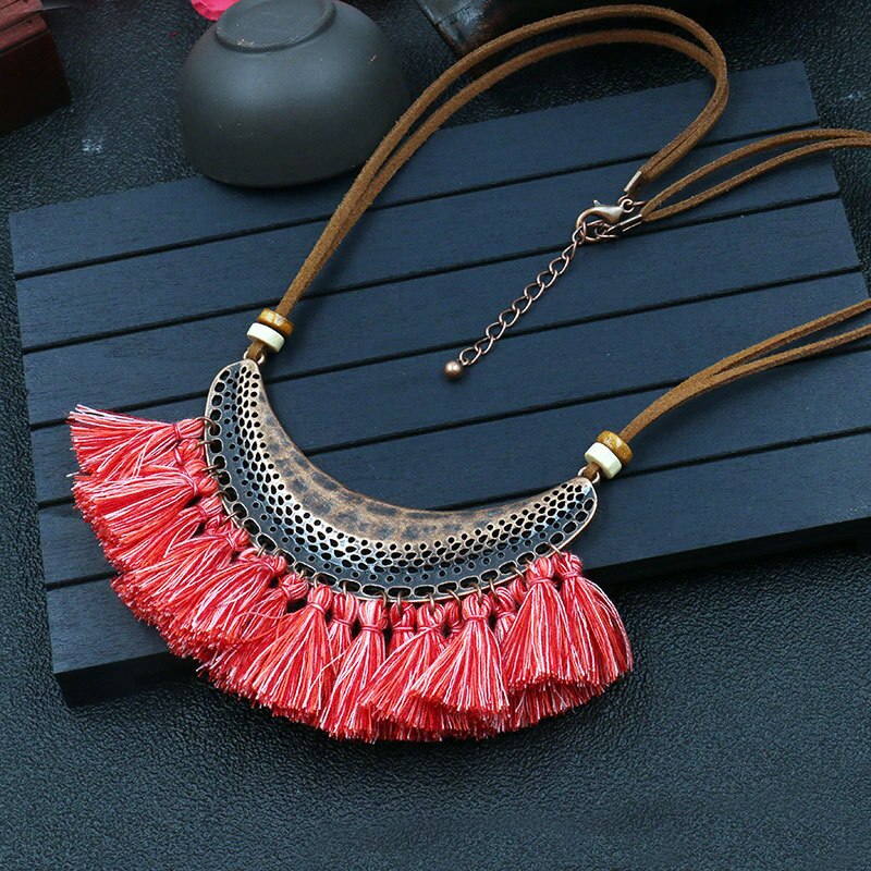 DIEZI Bohemia Vintage Tassel Choker Necklace For Women Ethnic Necklace Long Statement Necklace Boho Punk Jewelry