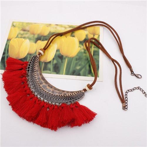 DIEZI Bohemia Vintage Tassel Choker Necklace For Women Ethnic Necklace Long Statement Necklace Boho Punk Jewelry