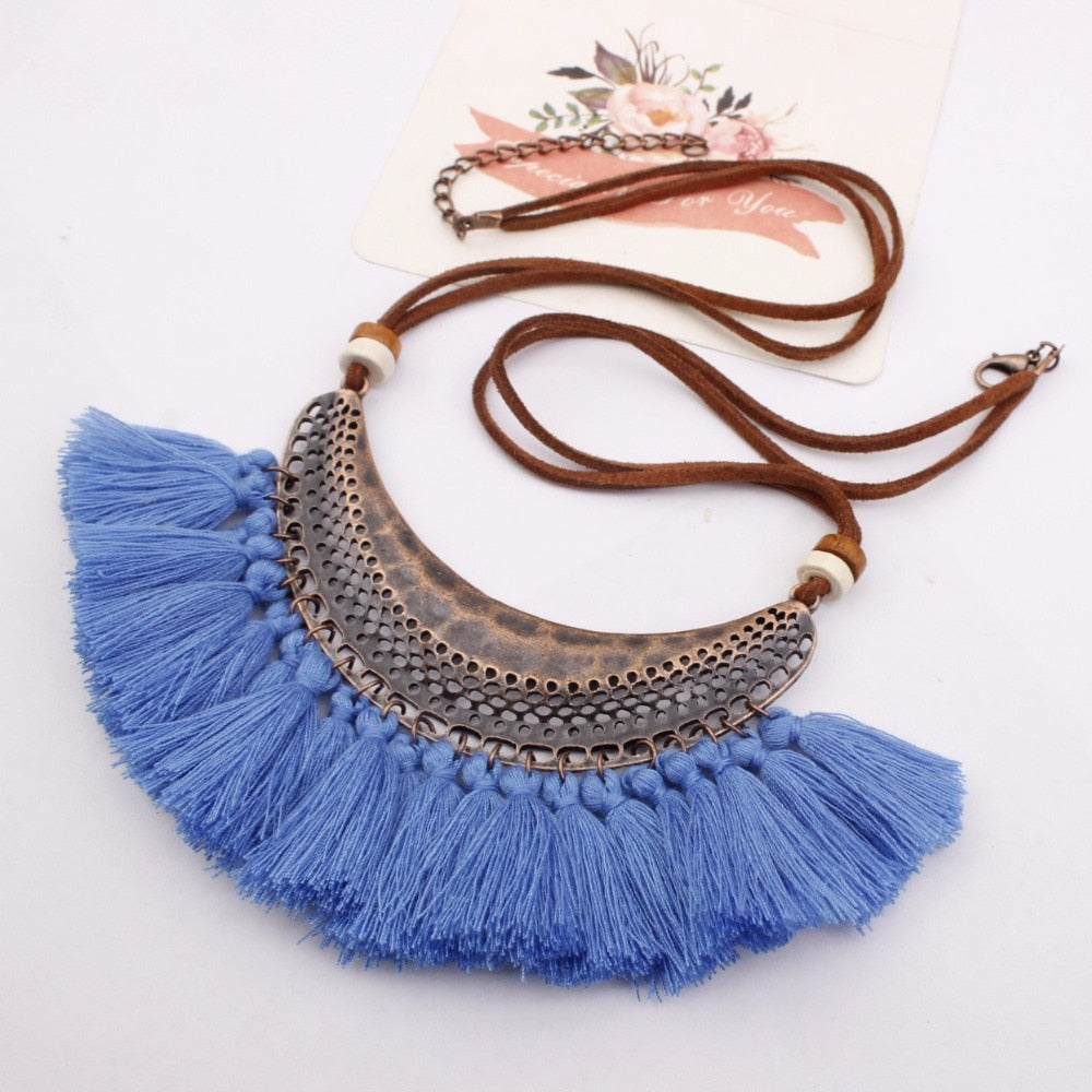 DIEZI Bohemia Vintage Tassel Choker Necklace For Women Ethnic Necklace Long Statement Necklace Boho Punk Jewelry