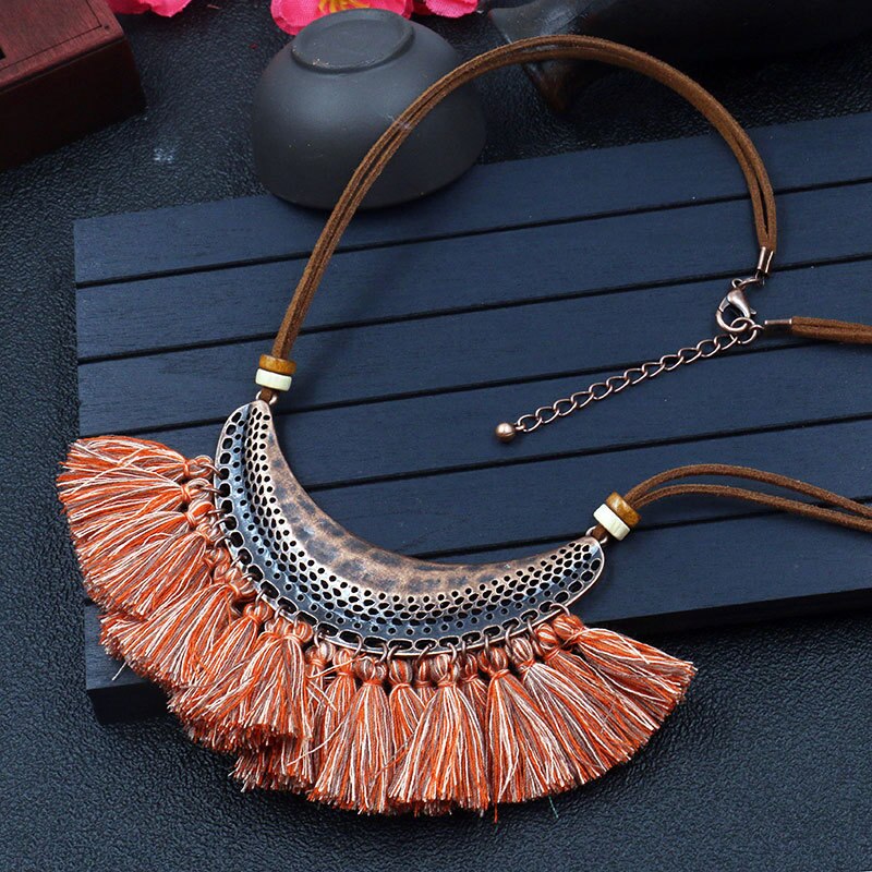 DIEZI Bohemia Vintage Tassel Choker Necklace For Women Ethnic Necklace Long Statement Necklace Boho Punk Jewelry