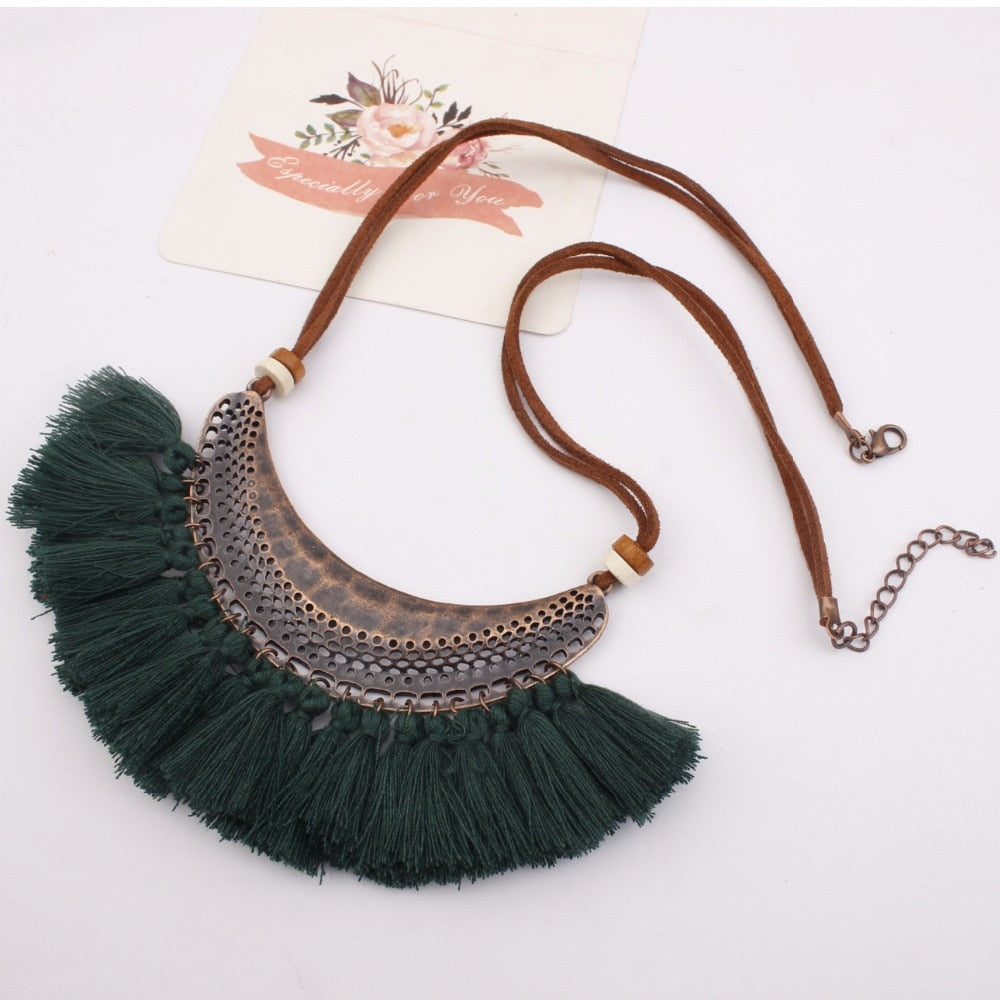 DIEZI Bohemia Vintage Tassel Choker Necklace For Women Ethnic Necklace Long Statement Necklace Boho Punk Jewelry
