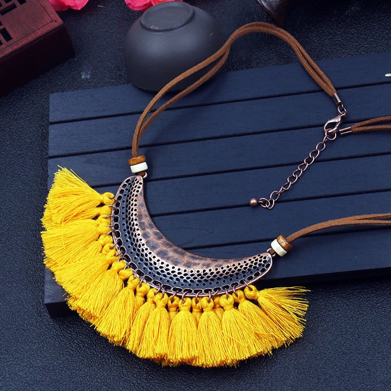 DIEZI Bohemia Vintage Tassel Choker Necklace For Women Ethnic Necklace Long Statement Necklace Boho Punk Jewelry