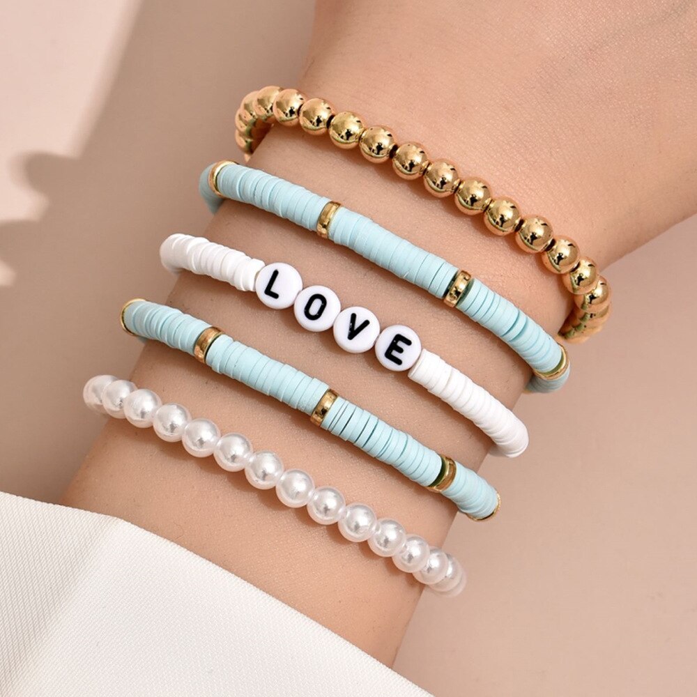 DIEZI Bohemian Ethnic Hamdmade Multicolor Bracelet Sets For Women  Letters Pearl Beads Bracelet Couples Boho Jewelry