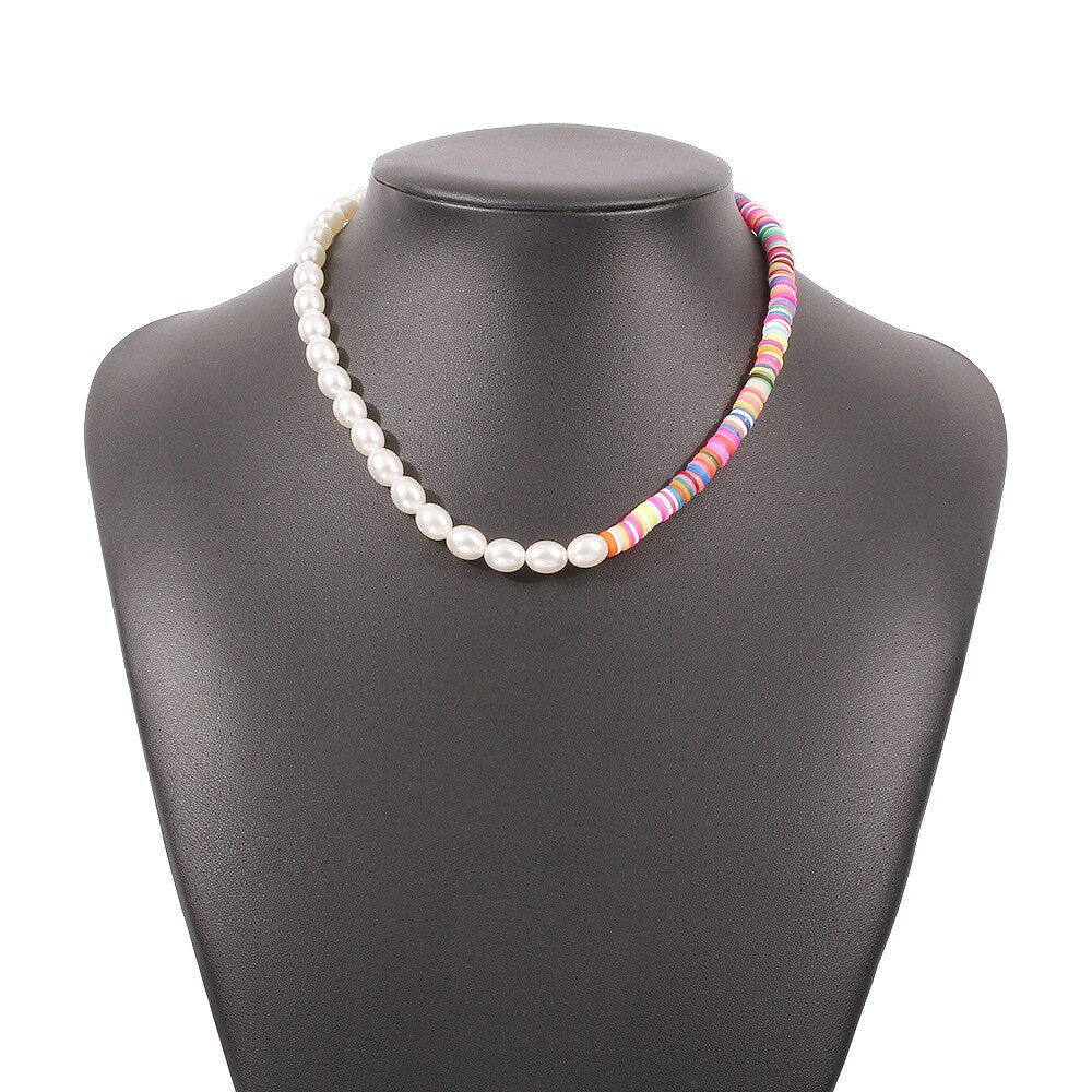DIEZI Bohemian Ethnic Soft Clay Multicolor Acyrlic Beads Choker Necklace Women Pearl Chain Necklaces Sweet Girls Jewelry
