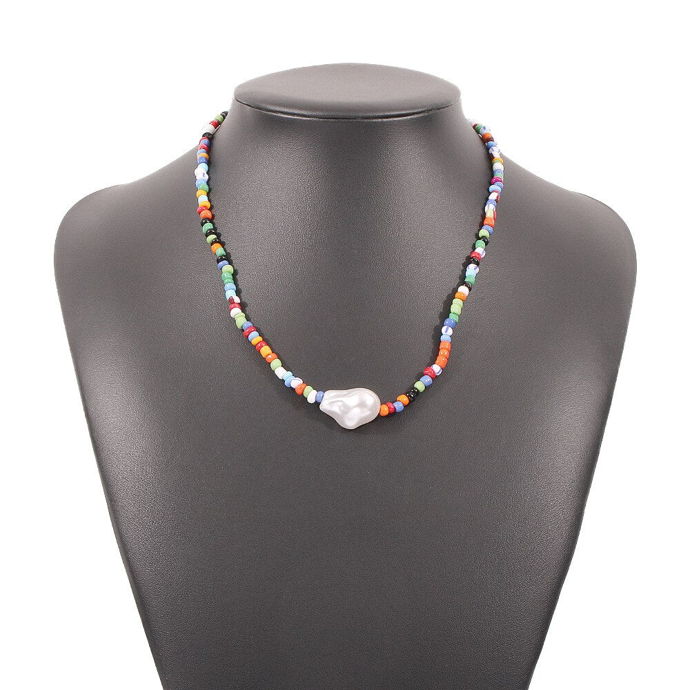 DIEZI Bohemian Ethnic Soft Clay Multicolor Acyrlic Beads Choker Necklace Women Pearl Chain Necklaces Sweet Girls Jewelry
