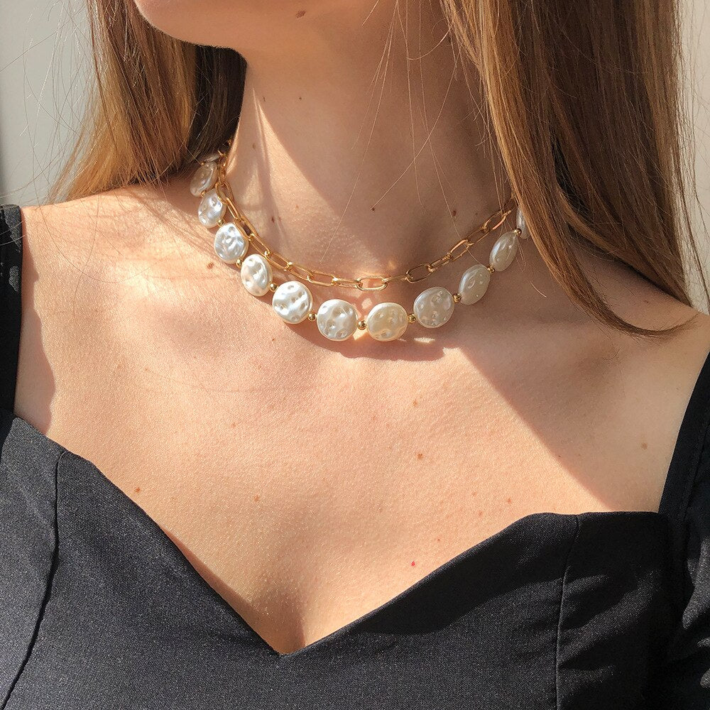 DIEZI Elegant Baroque Imitation Pearl Choker Necklace For Women Party Gift Vintage Key Chain Short Necklace Jewelry Girls Gift