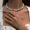 DIEZI Elegant Ethnic Soft Clay Beads Choker Necklace Bohemian Imitation Pearl Flower Star Necklaces Sweet Girls Jewelry