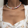 DIEZI Elegant Ethnic Soft Clay Beads Choker Necklace Bohemian Imitation Pearl Flower Star Necklaces Sweet Girls Jewelry