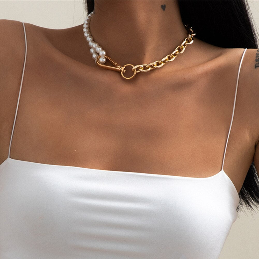 DIEZI Elegant Imitation Pearl Choker Necklace For Women Party Gift Korean Key Chain Pendant Necklace Jewelry Girls Gift