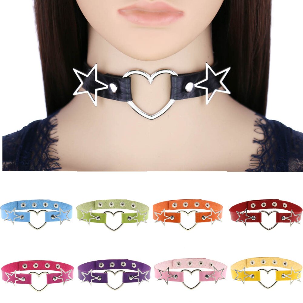 DIEZI Elegant Punk Gothic PU Leather Choker Necklace Women Vnitage Heart Star Collares Statement Necklaces 2021 Jewelry