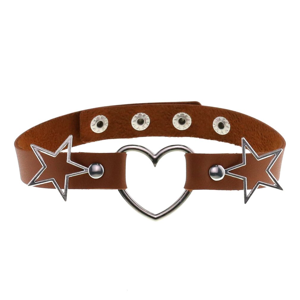 DIEZI Elegant Punk Gothic PU Leather Choker Necklace Women Vnitage Heart Star Collares Statement Necklaces 2021 Jewelry