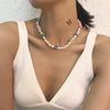 DIEZI Ethnic Bohemian Resin Choker Necklace For Women Girls Sweet Heart Necklace Soft Clay Pearl Beads Chain Necklace Jewelry