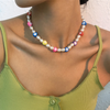DIEZI Ethnic Bohemian Resin Choker Necklace For Women Girls Sweet Heart Necklace Soft Clay Pearl Beads Chain Necklace Jewelry