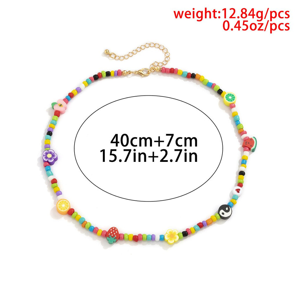 DIEZI Ethnic Multicolor Acrylic Beads Choker Necklace Women Bohemian Girls Sweet Cute Flower Fruit Pendant Necklace Jewelry