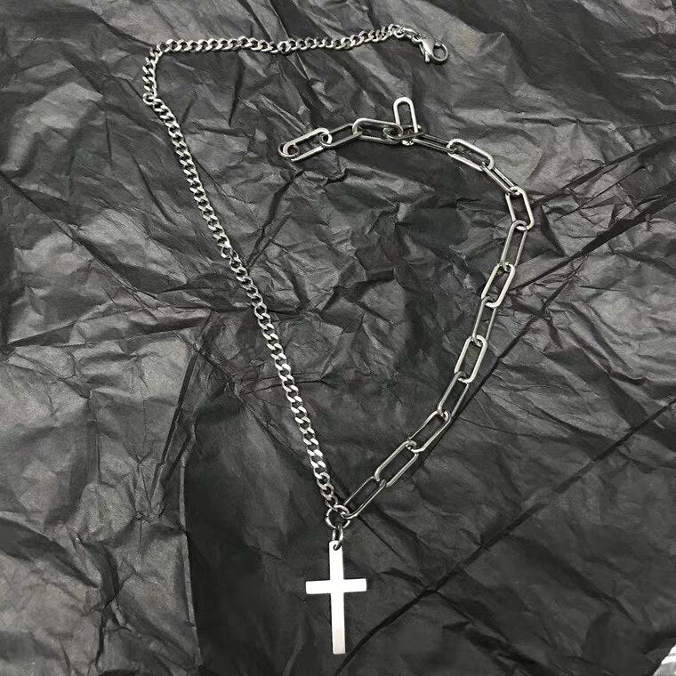 DIEZI Multilayer Silver Color Chain Coin Heart Necklace Couple Hip Hop Punk Geometric Pendant Necklaces for Women Men