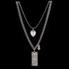 DIEZI Multilayer Silver Color Chain Coin Heart Necklace Couple Hip Hop Punk Geometric Pendant Necklaces for Women Men
